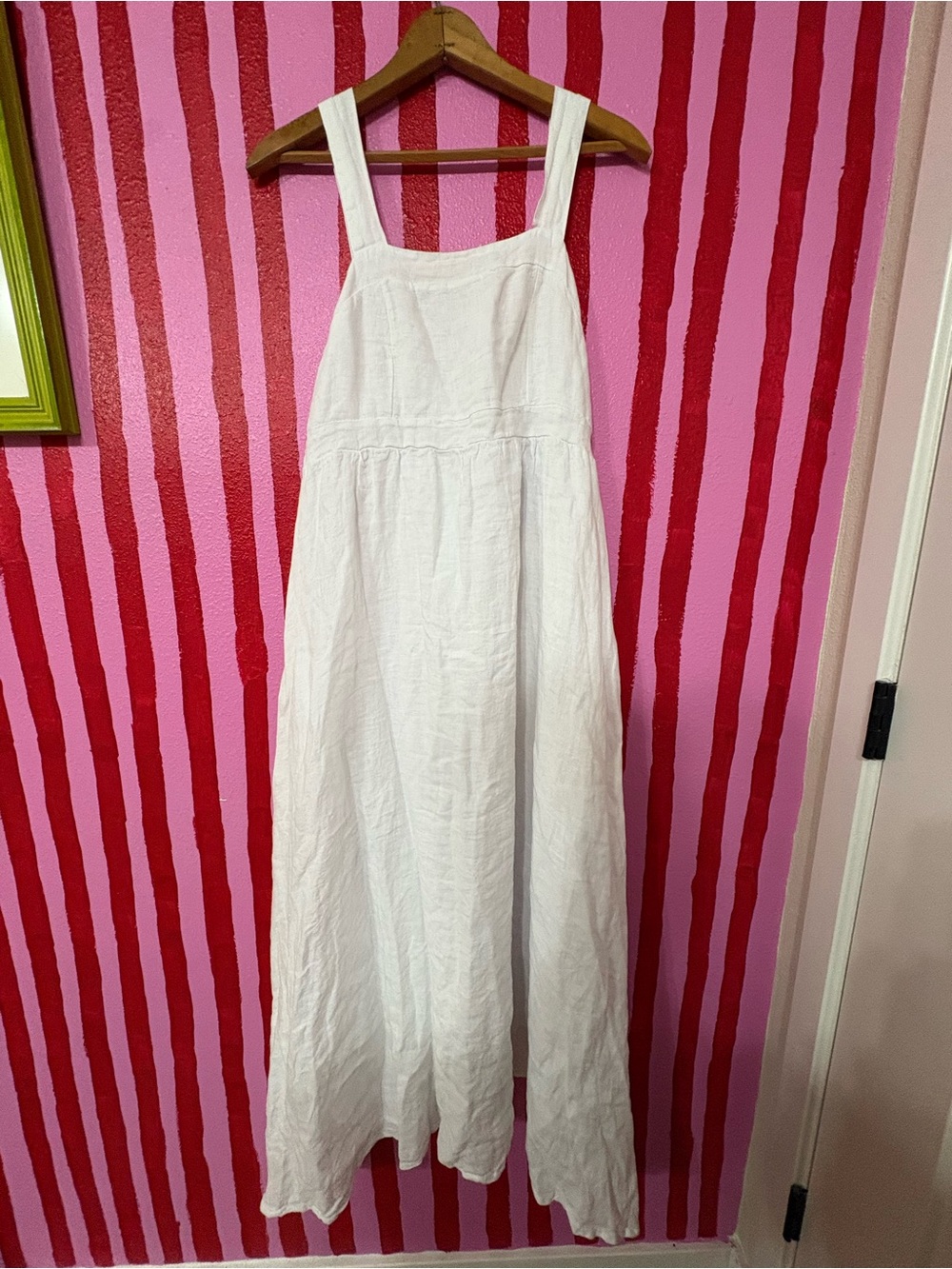 White Sleeveless Linen Maxi Dress with Square Neck
